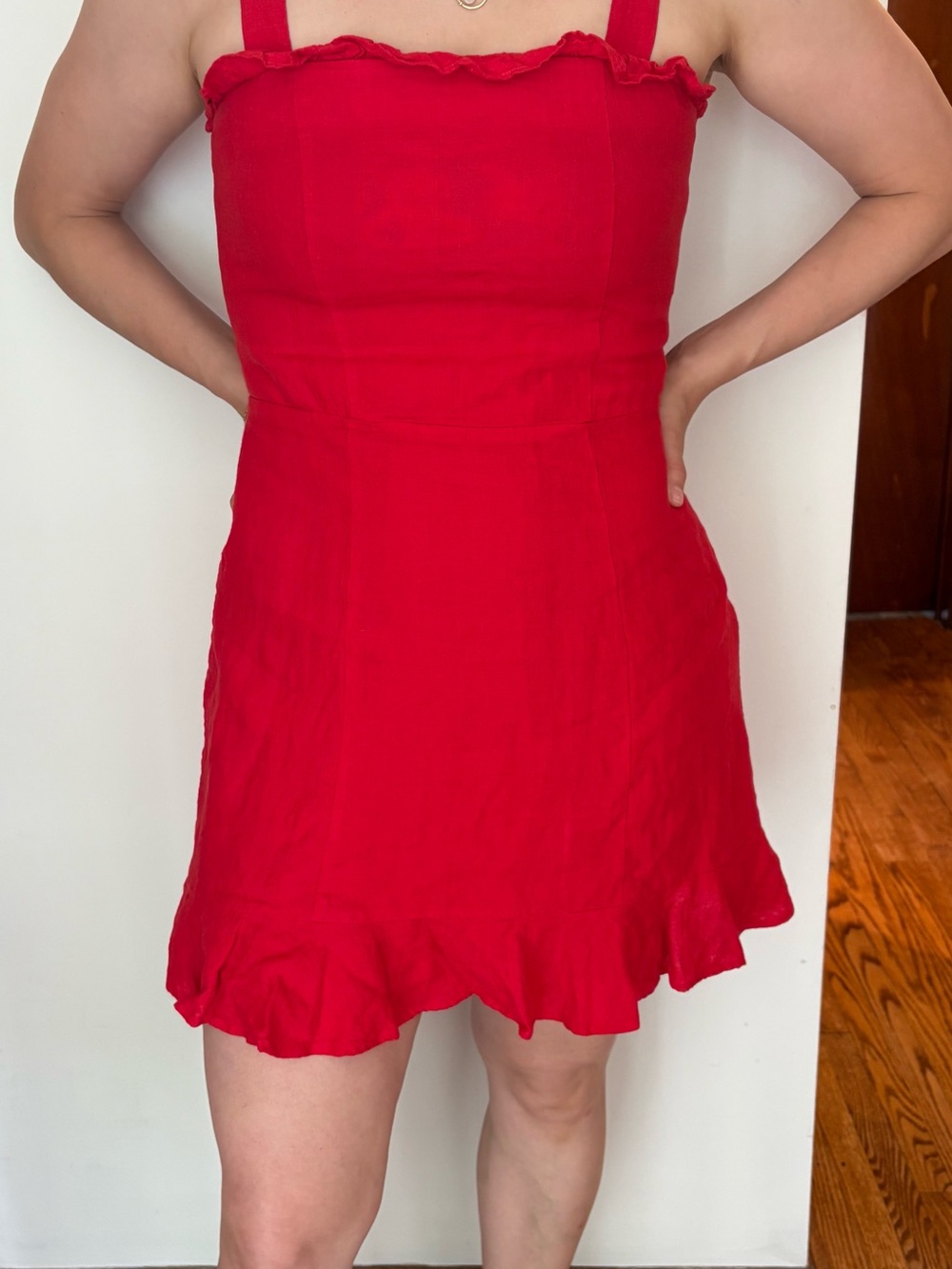& Other Stories Bright Red Ruffle Strap Mini Dress